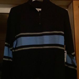 Zip mock neck relaxed blue and gray striped black sweater m